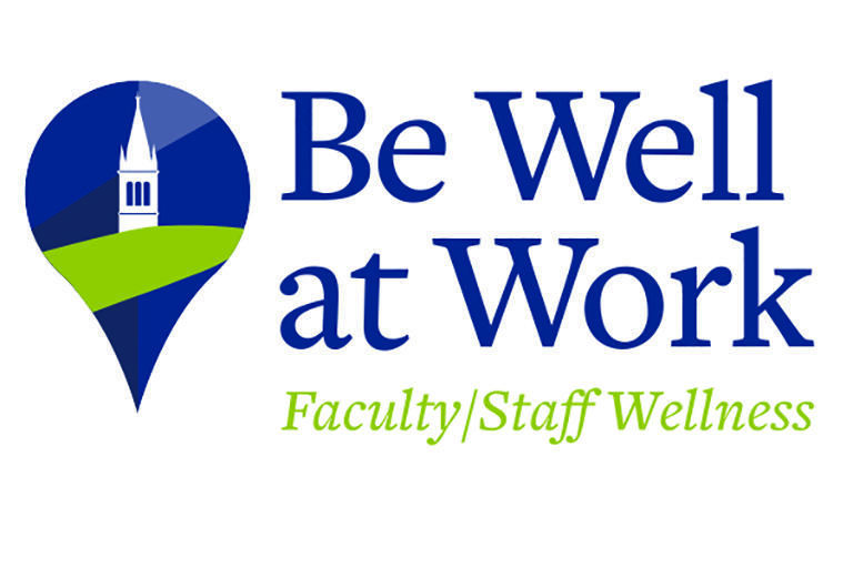 Be Well at Work's title logo, a navigation marker surrounding a picture of the Campanile.
