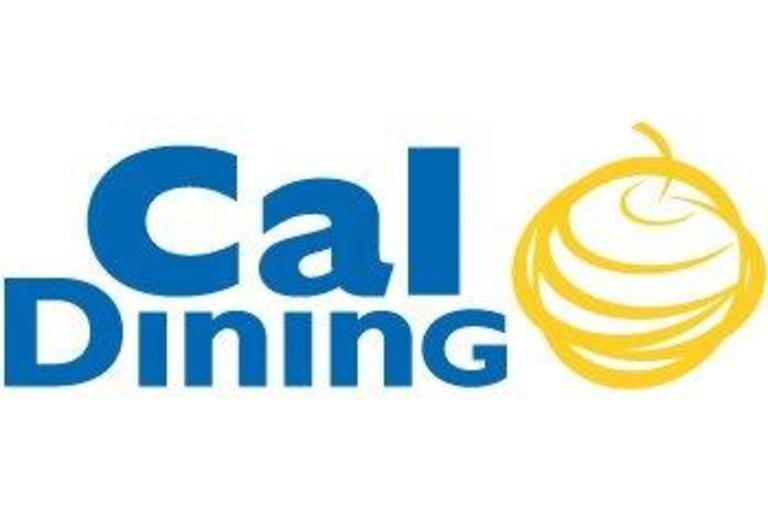 Cal Dining's logo, its title in blue next to a yellow apple.