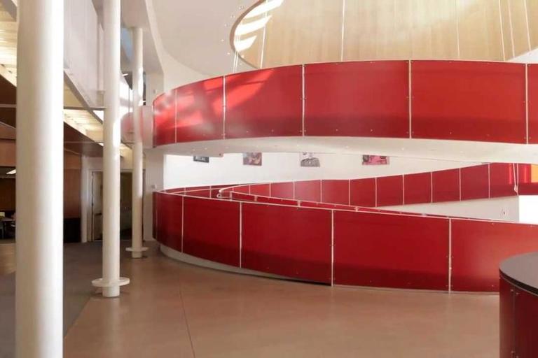 A winding red ramp, located at the ERC.