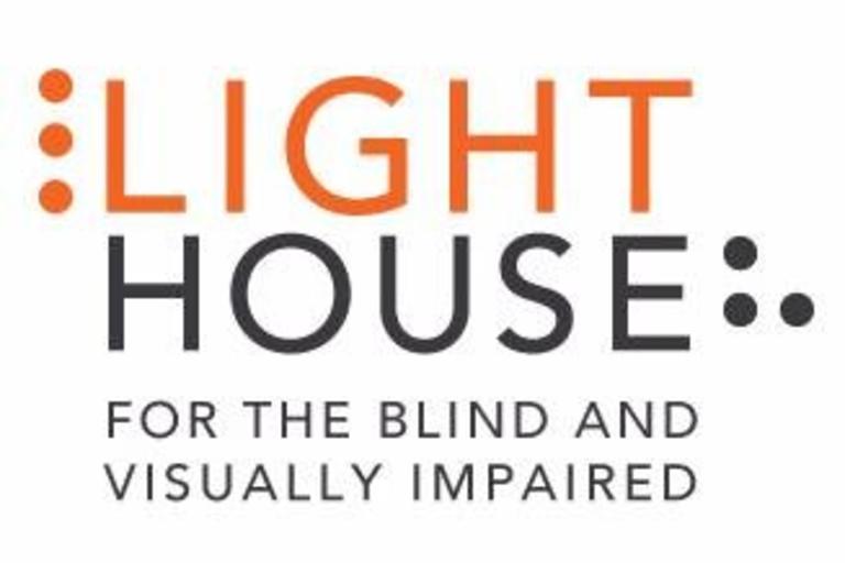 The words "Lighthouse for the Blind" surrounded by the Braille symbols for L and H.