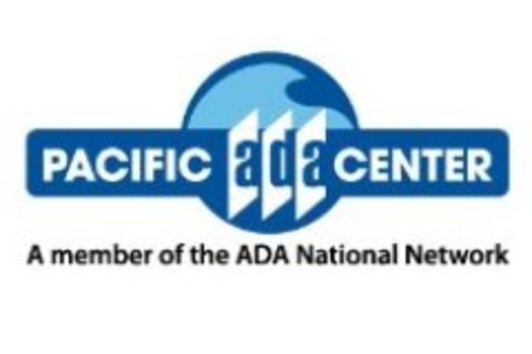 The words Pacific ADA Center with a blue wave logo in the background.