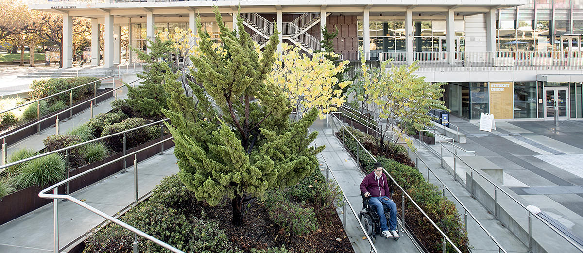 Wheelchair ramp from Lower to Upper Sproul Plaza.