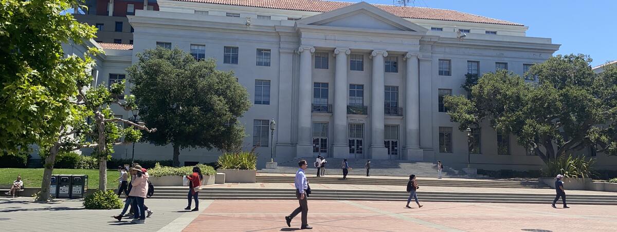 Sproul Hall Main Entrance seen from the west side from Sproul Plaza.