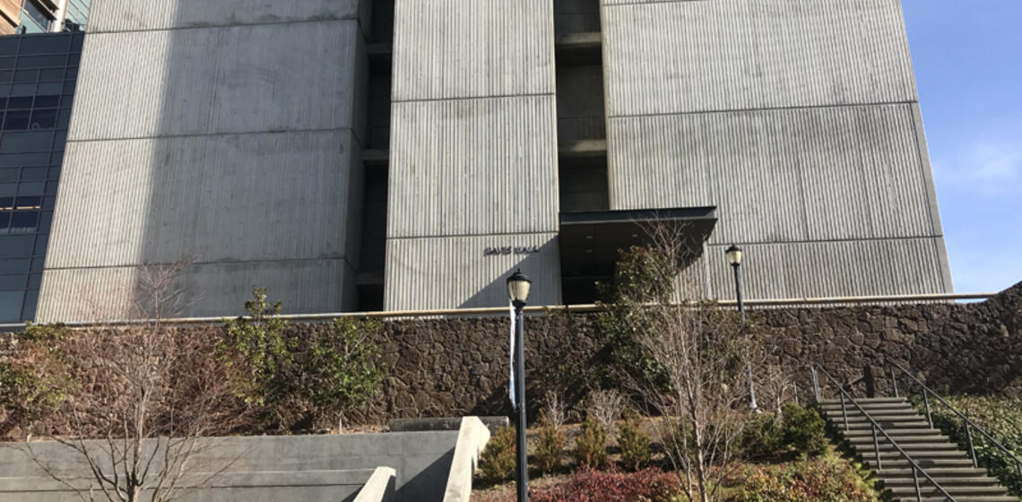 A west side view of Davis Hall.