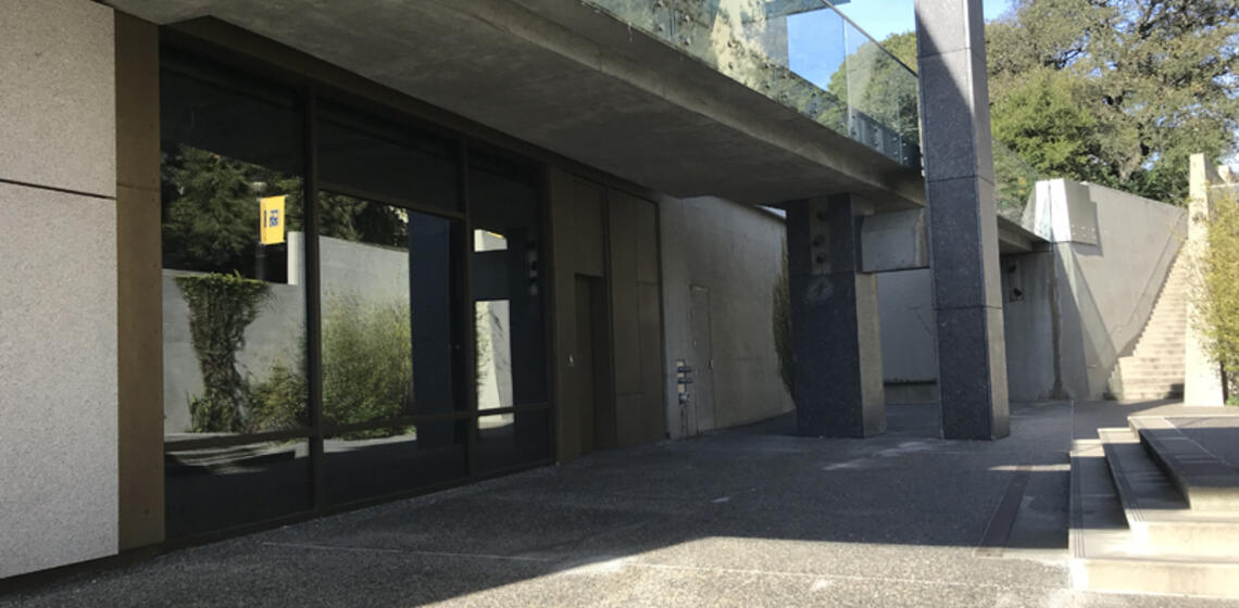 The lower entrance to the East Asian Library, facing east.