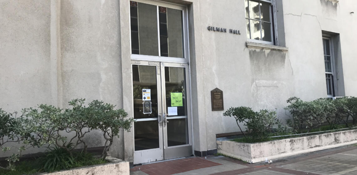 The leftmost accessible entrance to Gilman Hall, facing east.