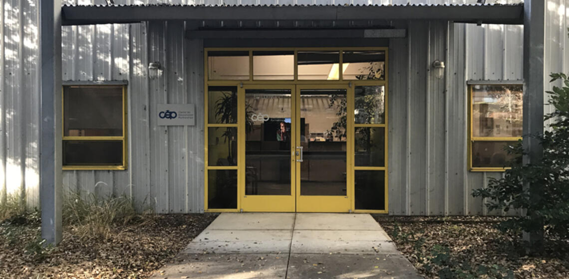 The entrance to Building C of Hearst Field Annex. It is located at ground level.