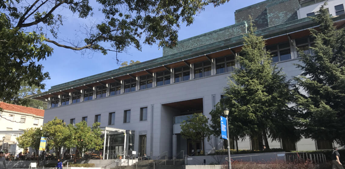 The front side of Stanley Hall, facing west. The front entrance contains a small staircase. The accessible ramp is to the right.
