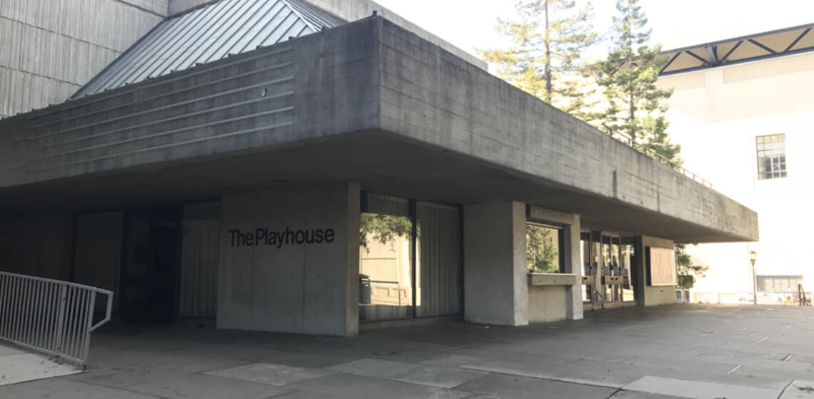 The northeast side of Zellerbach Playhouse. The access path is on the east side of the building.