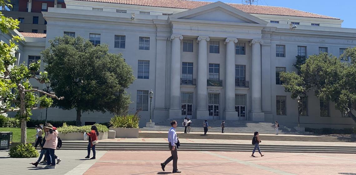 Sproul Hall Main Entrance seen from the west side from Sproul Plaza.