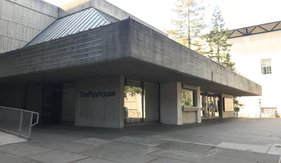 The northeast side of Zellerbach Playhouse. The access path is on the east side of the building.